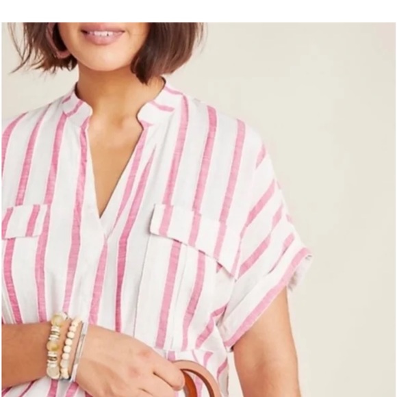 Maeve pink & white striped linen blouse from Anthropologie - M - Picture 2 of 3